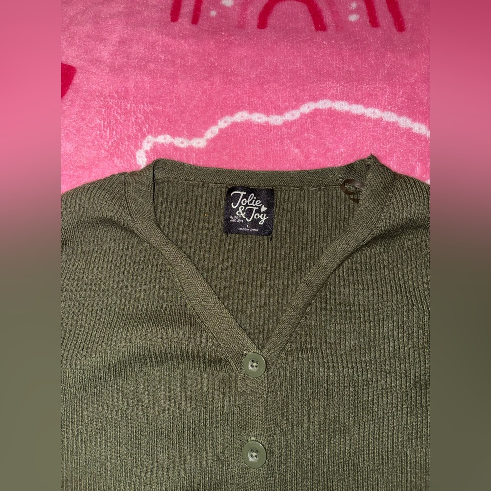 Olive Button-Up Cardigan - Picture 3 of 3